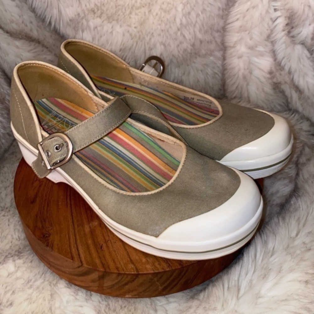Dansko Gray and White Mules